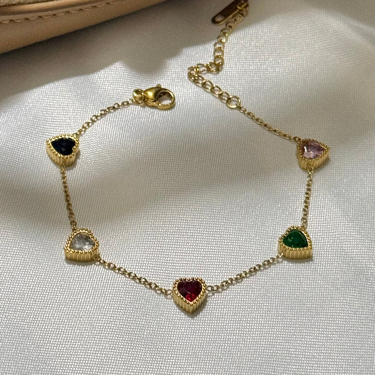 Heart link bracelet - Multicolor stone