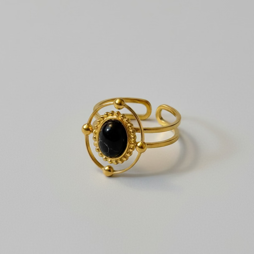 Black Stone Orbit Ring