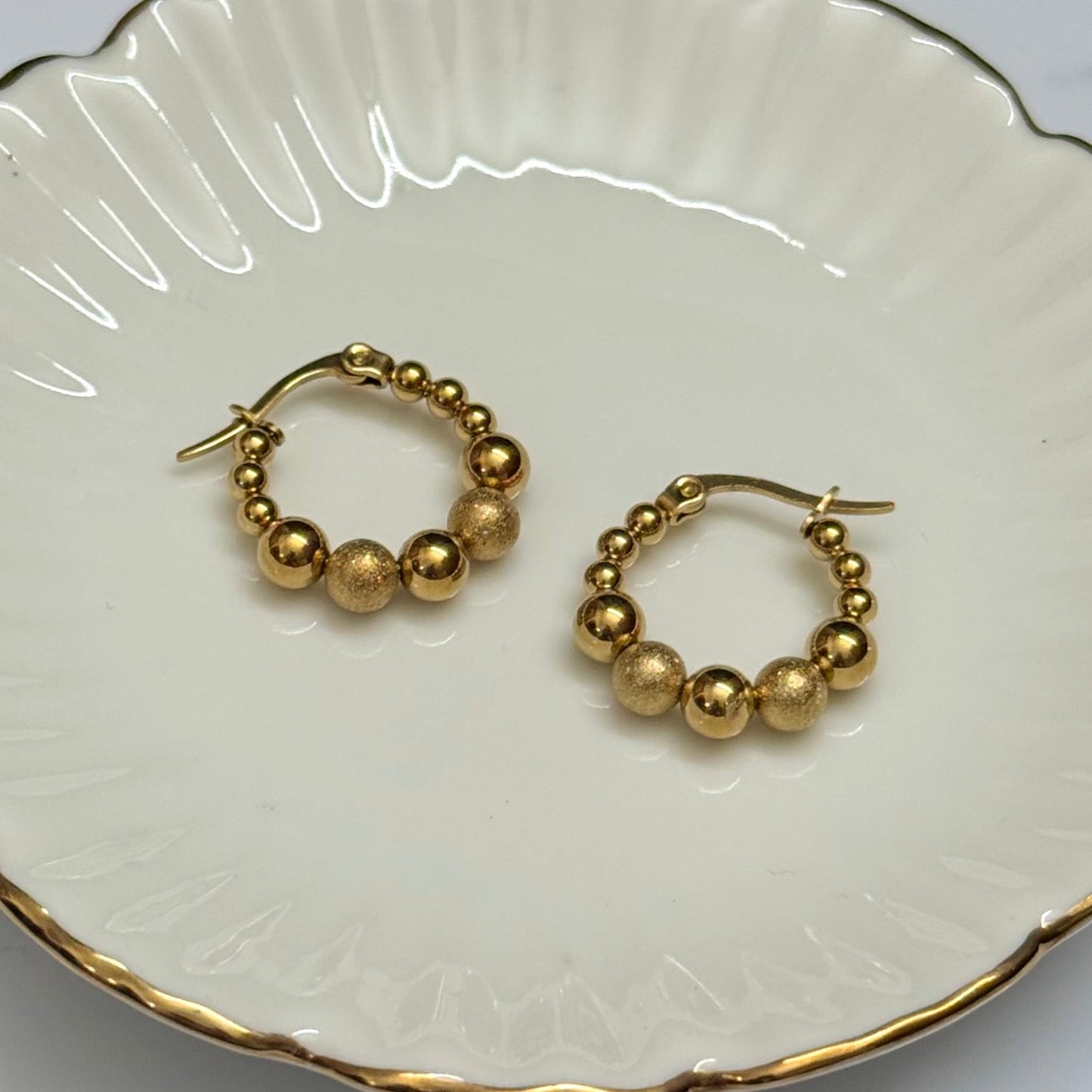 Frost Bead Hoop Earring (14k Plated)
