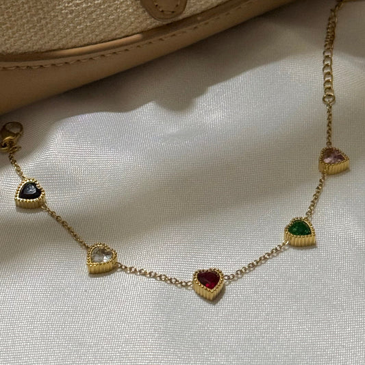 Heart link bracelet - Multicolor stone