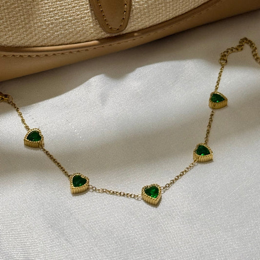 Heart link bracelet - Green Stone