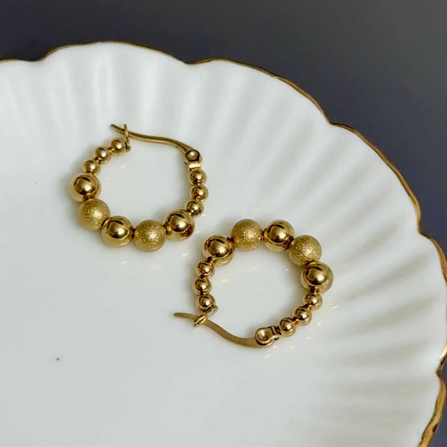 Frost Bead Hoop Earring (14k Plated)