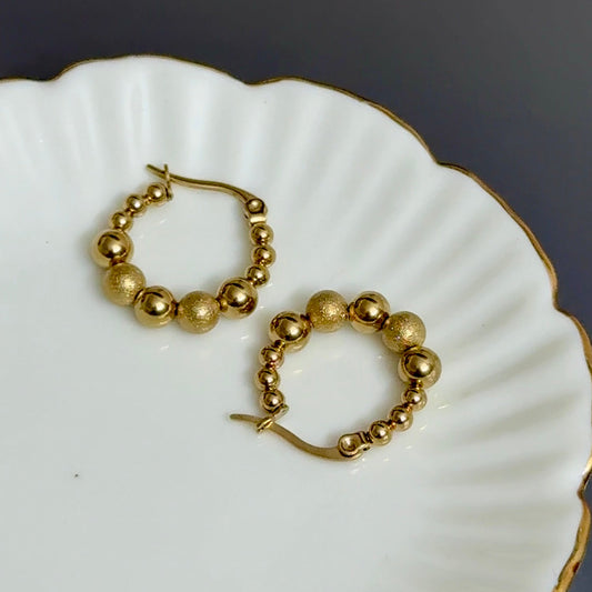 Frost Bead Hoop Earring (14k Plated)