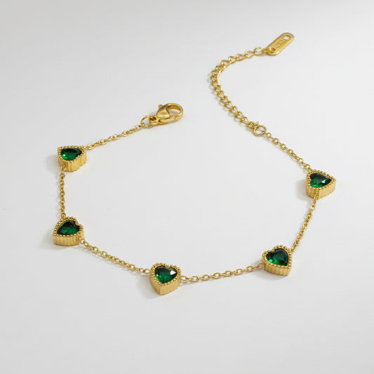 Heart link bracelet - Green Stone