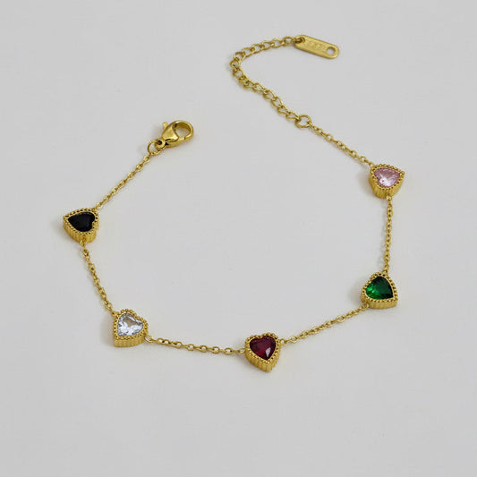 Heart link bracelet - Multicolor stone