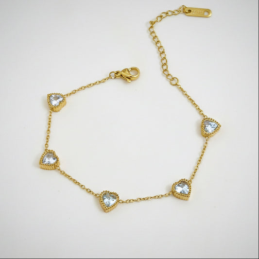 Heart Link bracelet - Transparent Stone