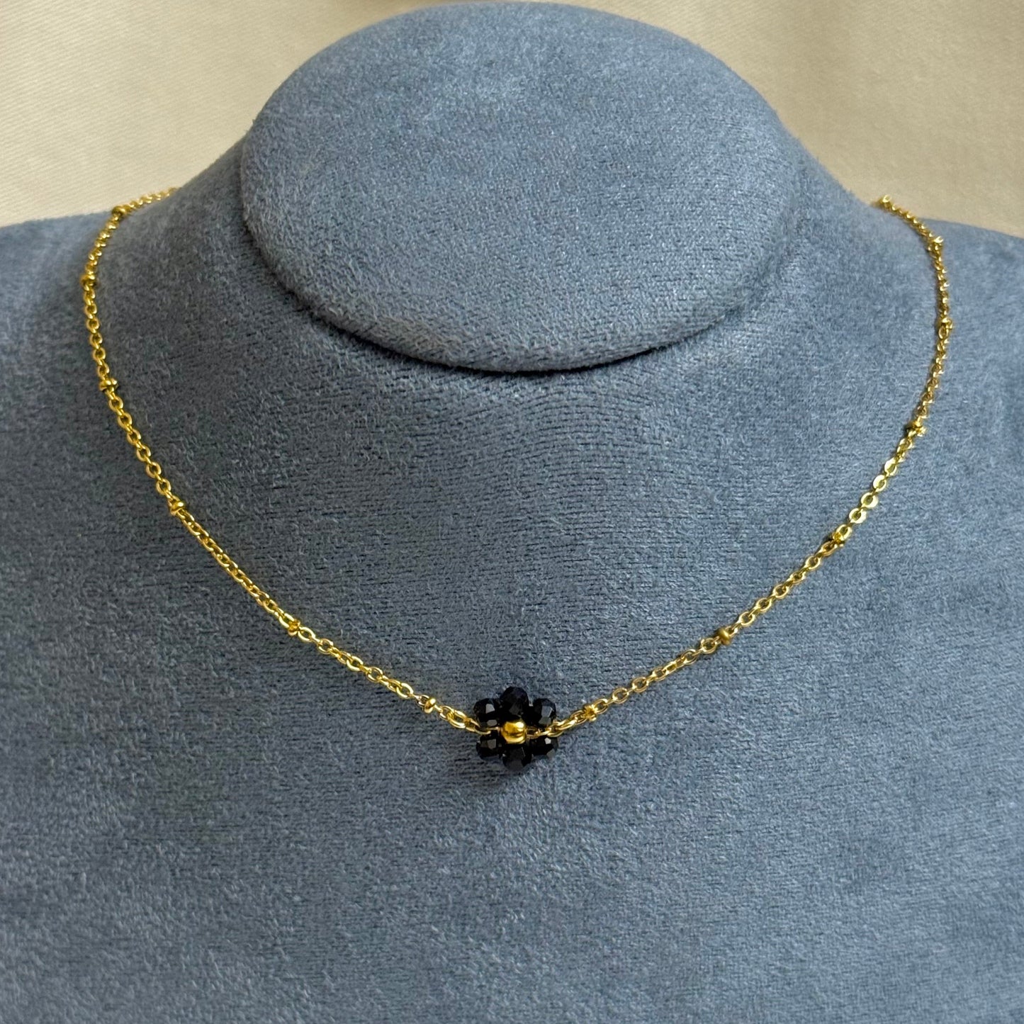 Minimal black flower necklace