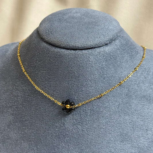 Minimal black flower necklace