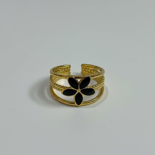 Black Enamel Flower Ring