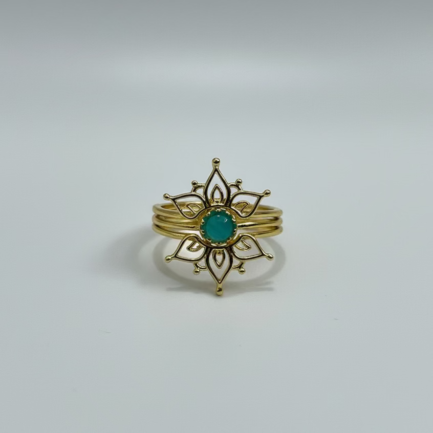 Flower Ring with Blue Opal