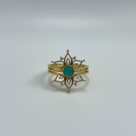 Flower Ring with Blue Opal