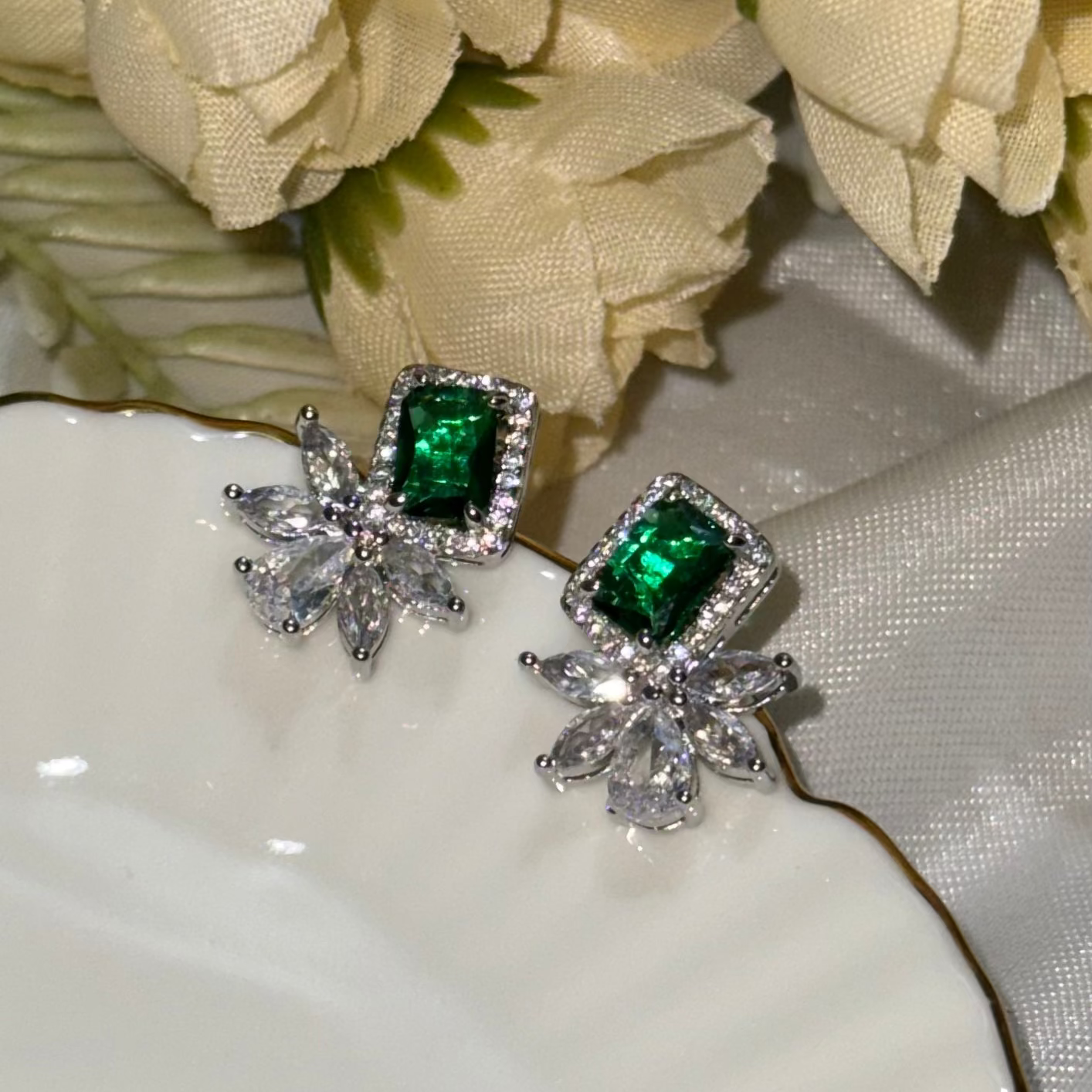 Emerald Halo Studs