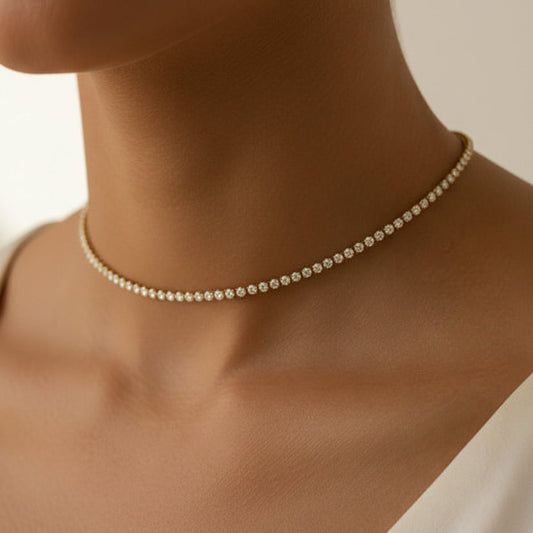Gold Tennis Choker Necklace (2 mm)