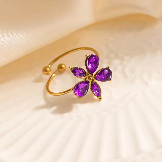 Flower Ring - Purple Stone