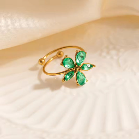 Flower Ring - Green Stone