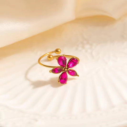 Flower Ring - Magenta Pink Stone